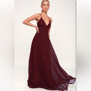 NEW Lulus Madalyn Burgundy Lace Maxi Dress